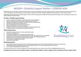 Disability Support Worker Needed in Lismore, NSW