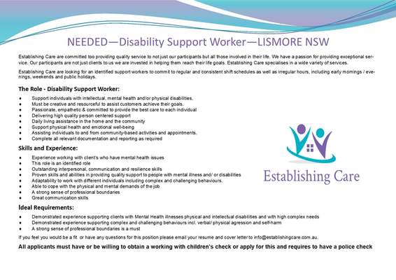 Disability Support Worker Needed in Lismore, NSW